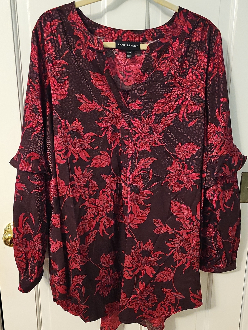 Lane Bryant Burgundy Tunic with Red Floral Print